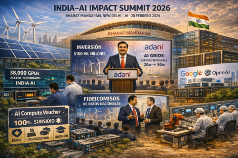 India reforzó su estrategia de soberanía tecnológica y liderazgo en el denominado “Sur Global” durante el India–AI Impact Summit 2026, celebrado del 16 al 20 de febrero en Bharat Mandapam, en Nueva Delhi. La cumbre centró su agenda en desarrollo, autonomía digital e impacto social, desplazando el énfasis tradicional sobre los riesgos existenciales de la inteligencia artificial hacia una visión orientada a infraestructura, regulación y acceso al cómputo. Infraestructura y energía: el plan de Adani Uno de los anuncios más relevantes fue el del Grupo Adani, que informó una inversión de 100.000 millones de dólares para desarrollar centros de datos de IA alimentados por energía renovable hasta 2035. La meta es escalar su capacidad instalada de 2 GW a 5 GW y consolidar una plataforma soberana de energía y cómputo. El conglomerado proyecta desplegar “AI Grids” —infraestructuras de procesamiento vinculadas a generación eléctrica propia, principalmente solar y eólica— con la intención de exportar servicios de inteligencia artificial a países de África y el Sudeste Asiático. La estrategia combina energía de bajo costo con hardware avanzado para competir en precios frente a grandes proveedores internacionales de nube. Democratización del cómputo A través de la iniciativa gubernamental IndiaAI, el país ofrece acceso a más de 38.000 GPUs a tarifas subsidiadas inferiores a 100 rupias por hora (aproximadamente 1,20 dólares), menos de la mitad del promedio global en servicios comerciales de nube. El esquema contempla subsidios de hasta el 100% para startups en etapa temprana e instituciones académicas mediante el “AI Compute Voucher”, orientado a proyectos de impacto social en áreas como salud, agricultura y educación. También se otorgan créditos para el uso de infraestructura local, con el objetivo de evitar que empresas emergentes migren sus presupuestos a proveedores extranjeros. Regulación y fideicomisos de datos En el ámbito regulatorio, la cumbre propuso el concepto de “Fideicomisos de Datos Nacionales”, un modelo según el cual empresas extranjeras deberían pagar regalías directas a ciudadanos o al Estado por el uso de datos locales en el entrenamiento de modelos de IA. Un panel gubernamental planteó que las compañías tecnológicas compartan ingresos con creadores de contenido y con el Estado cuando utilicen datos nacionales, cuestionando el modelo tradicional de “uso justo” defendido por varias multinacionales. Asimismo, se presentó la plataforma Benchmarking Open Data (BODH), que permite evaluar modelos de IA sin exponer los conjuntos de datos subyacentes, con el fin de preservar la soberanía digital. Impacto en empresas tecnológicas globales Las nuevas directrices han llevado a ajustes por parte de compañías internacionales. OpenAI ha comenzado a implementar medidas de residencia de datos en India para atraer sectores sensibles como finanzas y salud. Por su parte, Google anunció una inversión de 15.000 millones de dólares en centros de datos en el sur del país, mientras que OpenAI proyecta un centro de datos de 1 GW como parte de su expansión en Asia. En paralelo, la disponibilidad de infraestructura subsidiada bajo la Misión IndiaAI ofrece a pymes y startups locales una alternativa frente a los servicios de nube de grandes proveedores internacionales. Ecosistema local y “soberanía lingüística” El acceso a cómputo a bajo costo ha favorecido el desarrollo de modelos fundacionales en idiomas locales. Startups como Krutrim (vinculada a Ola) y Sarvam AI utilizan estos subsidios para entrenar sistemas en los 22 idiomas oficiales de India, un proceso que, según el planteamiento oficial, resultaría financieramente más complejo en nubes comerciales extranjeras. Algunas empresas emergentes también han comenzado a ofrecer servicios de API a compañías en Vietnam, Indonesia y Kenia, apoyadas en la infraestructura local subsidiada. Incentivos fiscales y manufactura de hardware El presupuesto federal 2026-2027 incorporó un conjunto de incentivos para consolidar a India como centro de producción de hardware de IA. Entre las medidas destacan: Exención fiscal hasta 2047 para empresas extranjeras de nube que utilicen centros de datos en India para clientes globales. Incentivos del 4% al 5% sobre ventas incrementales de hardware fabricado localmente bajo el esquema PLI 2.0. Subsidios para la fabricación de componentes electrónicos críticos a través del Electronic Components Scheme. Apoyo financiero para diseño y manufactura de semiconductores bajo la India Semiconductor Mission 2.0. Eliminación de aranceles para maquinaria vinculada a celdas de litio, minerales críticos y equipos de procesamiento desde febrero de 2026. El esquema también contempla beneficios logísticos y fiscales para posicionar al país como centro de distribución hacia economías emergentes. Empresas como Dell, HP, Foxconn y Dixon Technologies operan bajo estos programas con metas de producción que, según estimaciones oficiales, podrían alcanzar los 40.000 millones de dólares en los próximos años. Un giro hacia la soberanía tecnológica La combinación de infraestructura energética propia, subsidios al cómputo, regulación de datos y estímulos a la manufactura configura una estrategia integral orientada a fortalecer la autonomía tecnológica del país y ampliar su influencia en el Sur Global. El AI Impact Summit 2026 consolidó esta visión, situando a India como un actor central en la reconfiguración del ecosistema global de inteligencia artificial.