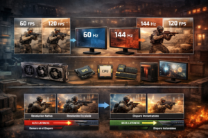 FPS en videojuegos, fotogramas por segundo, rendimiento gaming, latencia en videojuegos, frecuencia de actualización monitor