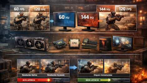 FPS en videojuegos, fotogramas por segundo, rendimiento gaming, latencia en videojuegos, frecuencia de actualización monitor
